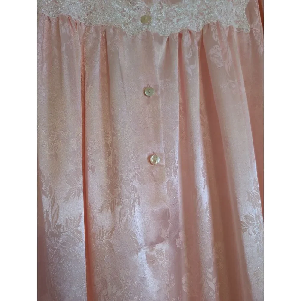 Vintage Eve Stillman Nightgown L Pink Floral Lace Trim Long Sleeve Maxi Gown - Picture 10 of 10